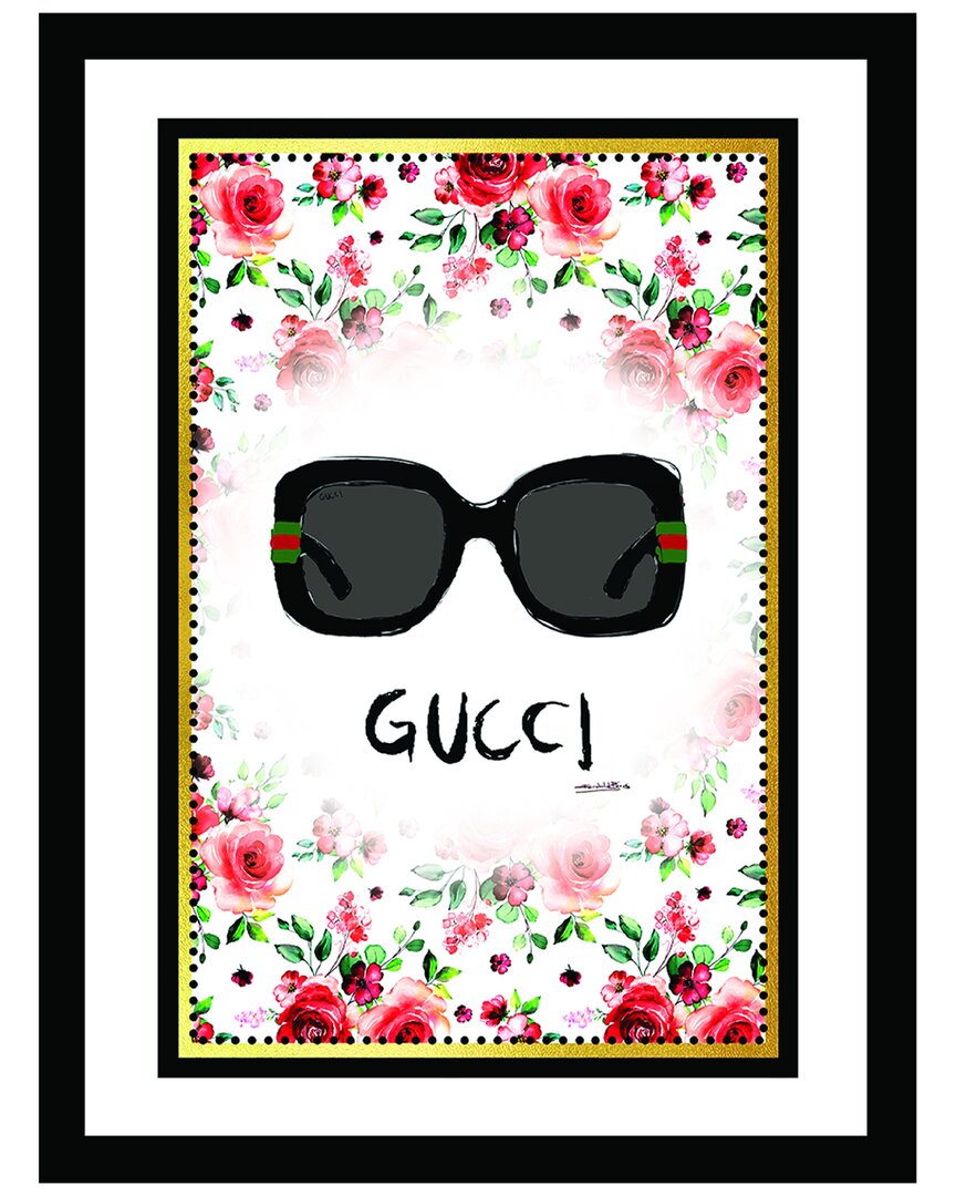 Fairchild Paris Gucci Glasses Floral Design Framed Print Wall Art In Black