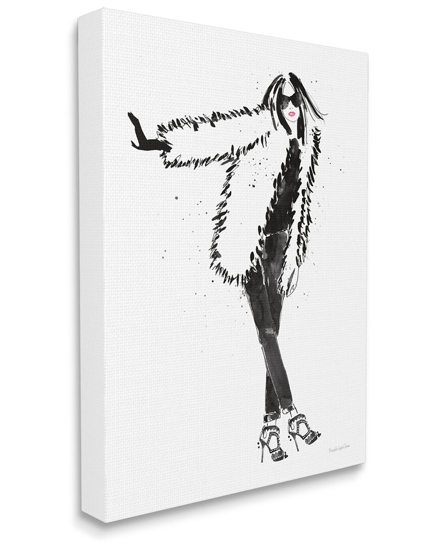 Stupell Industries Luxurious Fashionista Sassy Glam Pose Fur Coat Stretched Canvas Wall Art By Mercedes Lope In White