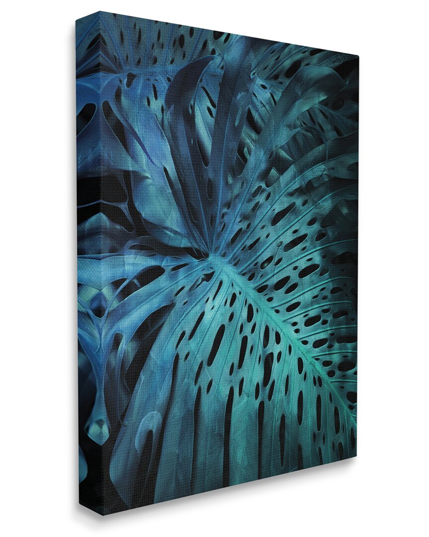 Stupell Industries Blue Tropical Palm Leaves Dark Forest Plants Stretched Canvas Wall Art By Milli V In Black
