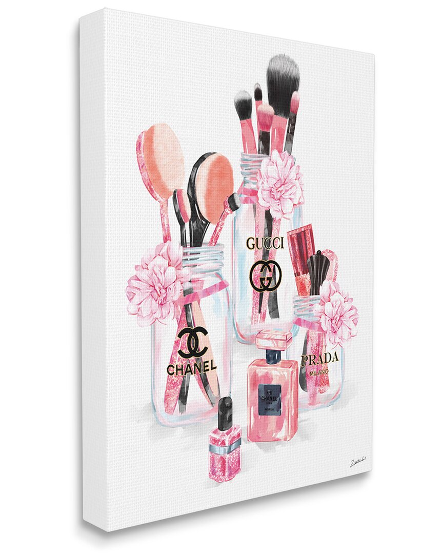 Stupell Industries Glam Fashion Cosmetic Accessories In Jars Stretched Canvas Wall Art By Ziwei Li In Pink