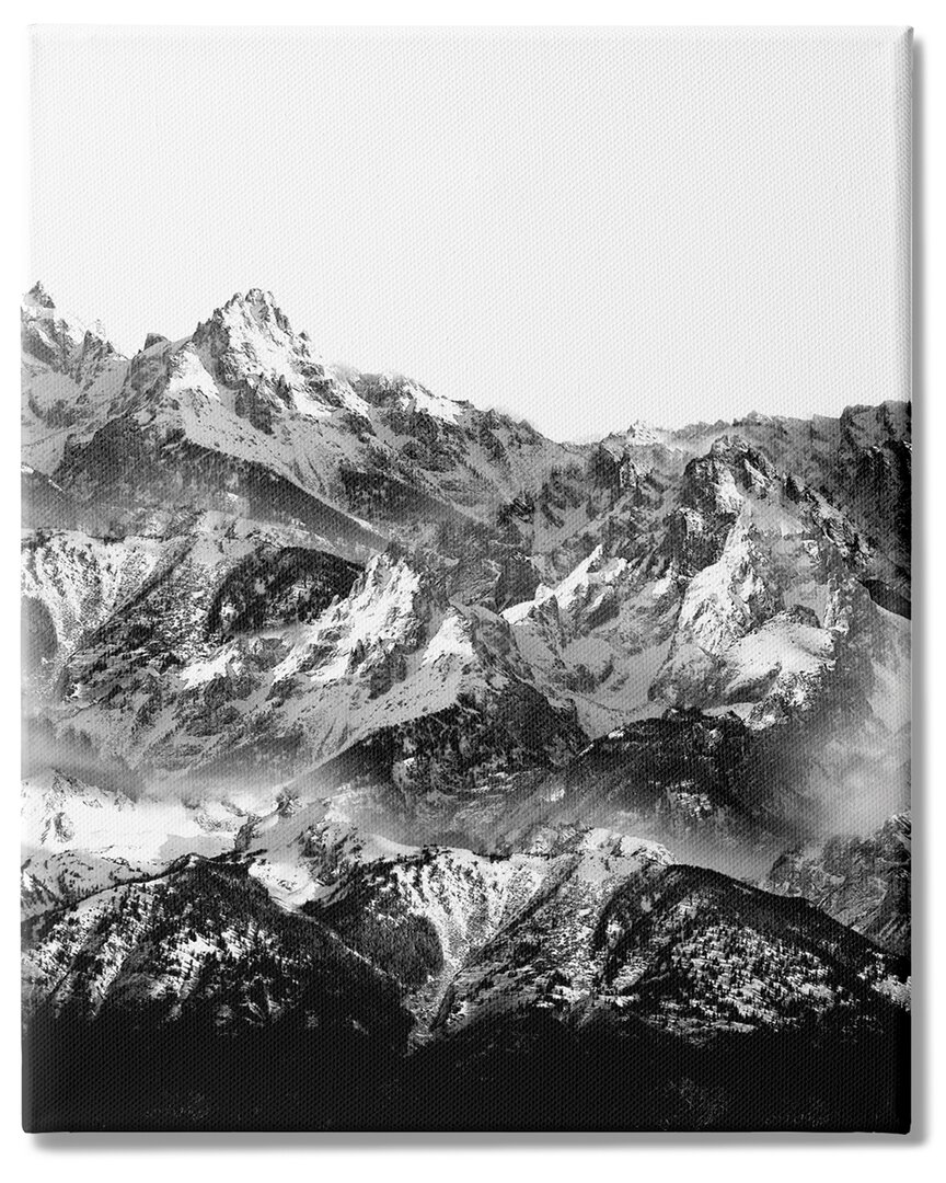 Stupell Industries Snow Cap Mountains High Contrast Black White Landscape Stretched Canvas Wall Art By Shell In Black
