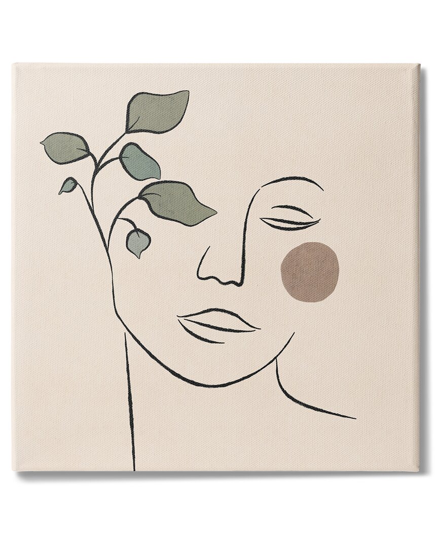 Stupell Industries Soft Female Face Line Drawing Abstract Plant Sun Stretched Canvas Wall Art By Jj Design H In Beige