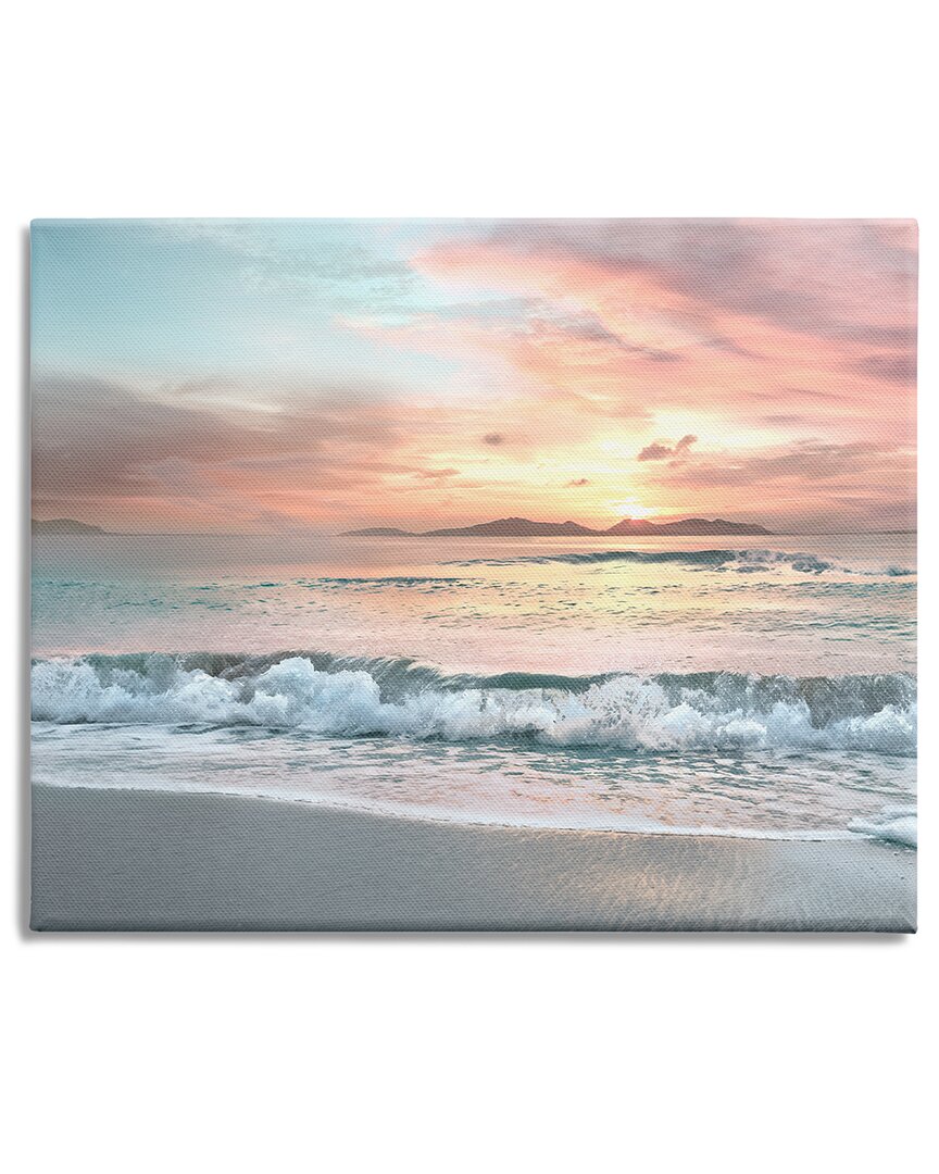 Stupell Industries Morning Sunrise Beach Landscape Distant Mountains Rolling Tide Stretched Canvas Wall Art In Orange