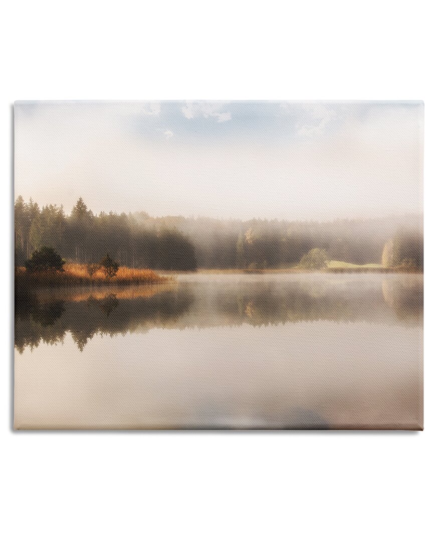 Stupell Industries Autumn Lake Misty Landscape Distant Pine Tree Forest Stretched Canvas Wall Art By Irene W In Orange