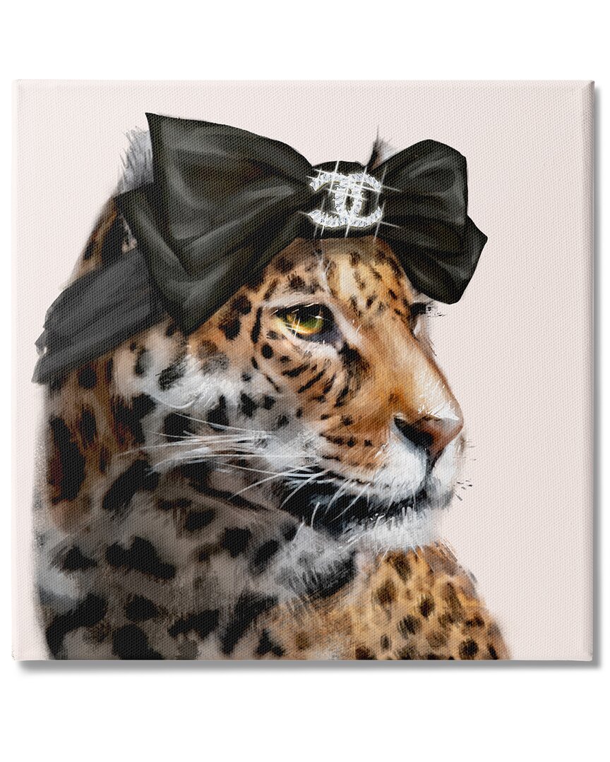 Stupell Industries Fashion Leopard Chic Animal Black Bow Glam Stretched Canvas Wall Art By Ziwei Li In Black