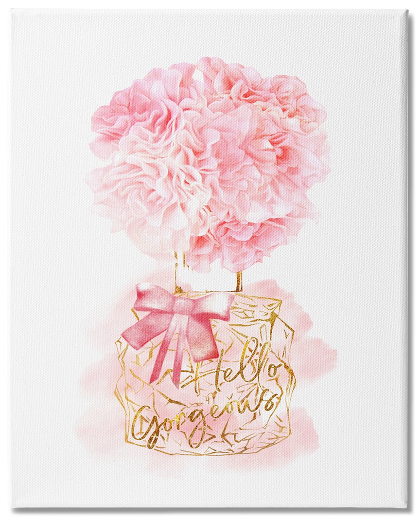 Stupell Industries Hello Gorgeous Pink Carnation Flower Blossom Glam Bottle Stretched Canvas Wall Art By Ziw