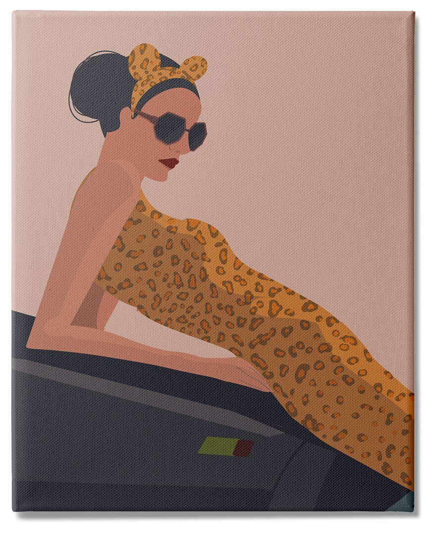 Stupell Industries Fashion Trend Woman Cheetah Print Dress Sports Car Stretched Canvas Wall Art By Omar Esca In Orange