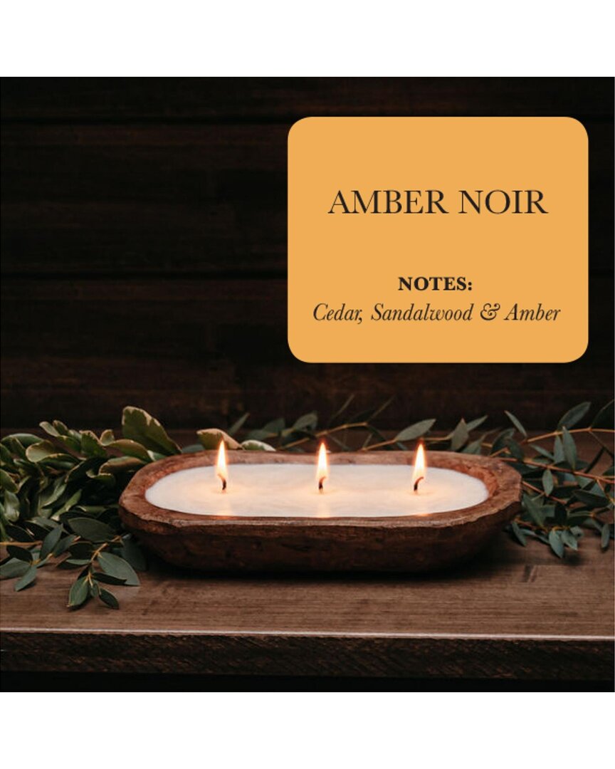 Tlc Candle Co. Amber Noir 3-wick Hand Carved Dough Bowl Décor Candle In Natural