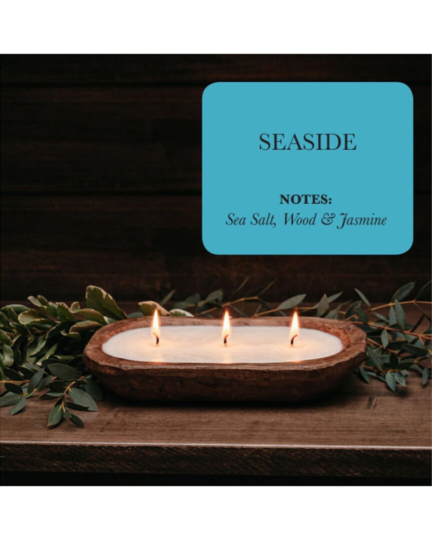 Tlc Candle Co. Seaside 3-wick Hand Carved Dough Bowl Décor Candle In Natural