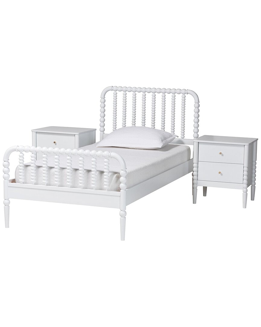 Baxton Studio Lucera Mid-century Twin Size 3pc Bobbin Bedroom Set In White