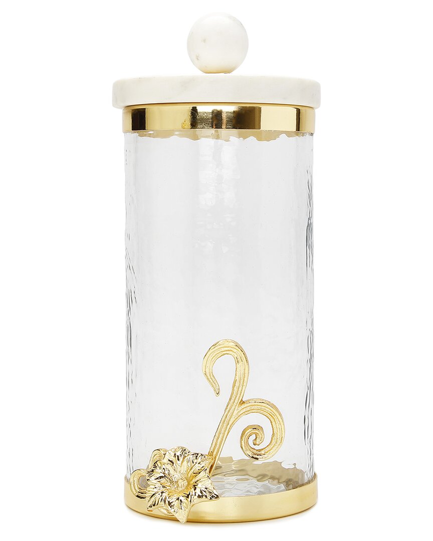 Alice Pazkus Large Glass Canister With Gold Design And Marble Lid ModeSens