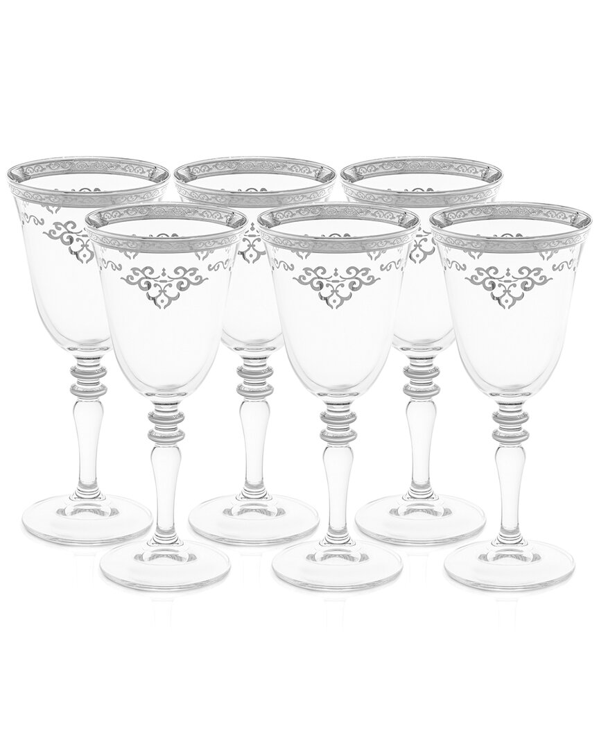 Alice Pazkus Set Of 6 Water Glasses With Rich Silver Design In Silver