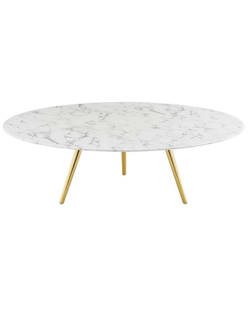 Modway Lippa 47in Round Artificial Marble Coffee Table With Tripod Base In Gold