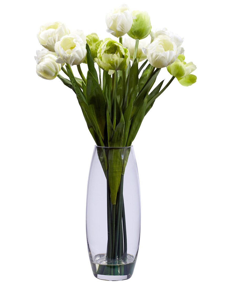 Nearly Natural Tulip With Vase Silk Flower Arrangement In Beige