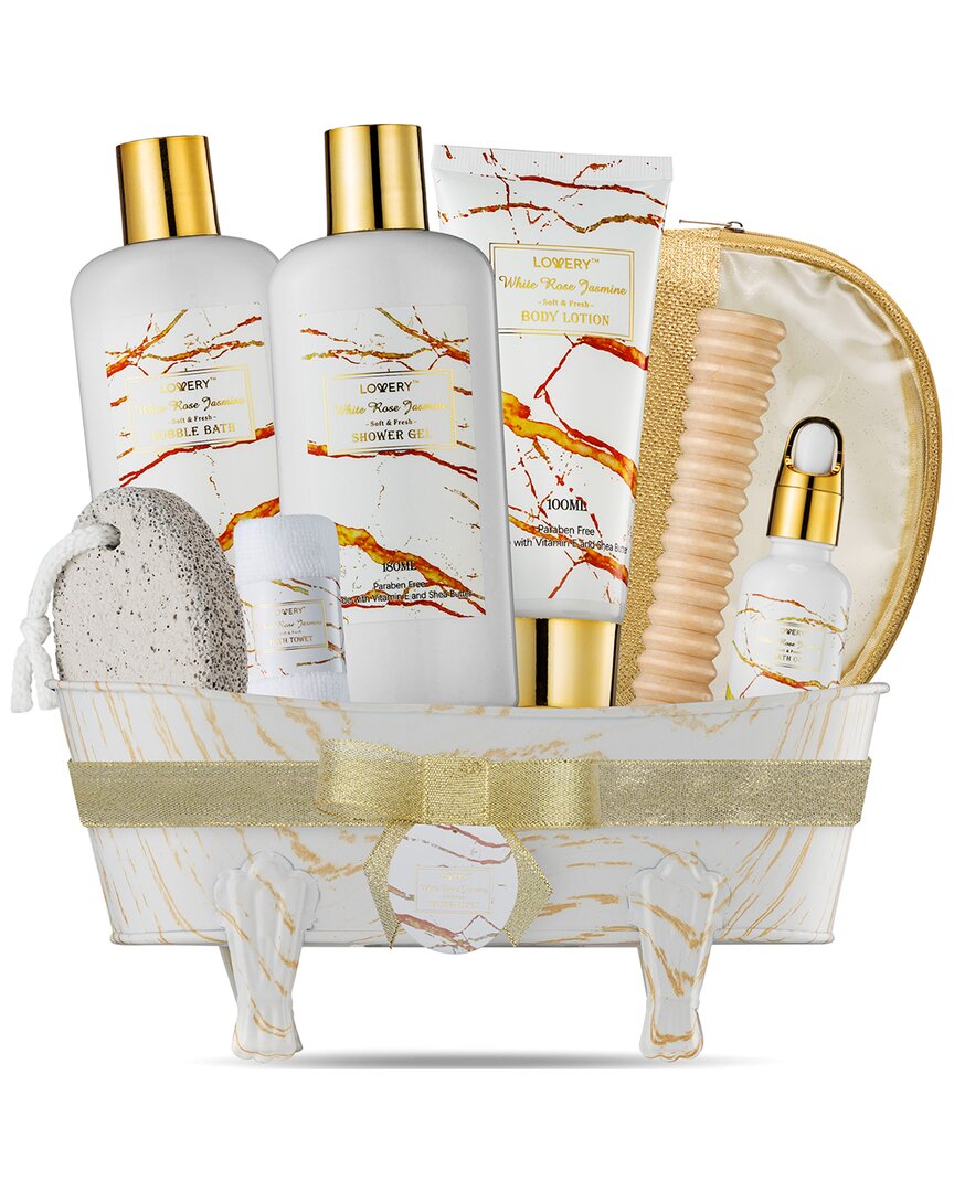 Lovery White Rose Jasmine Spa Kit, 9pc Marbleized Skincare Pampering Package