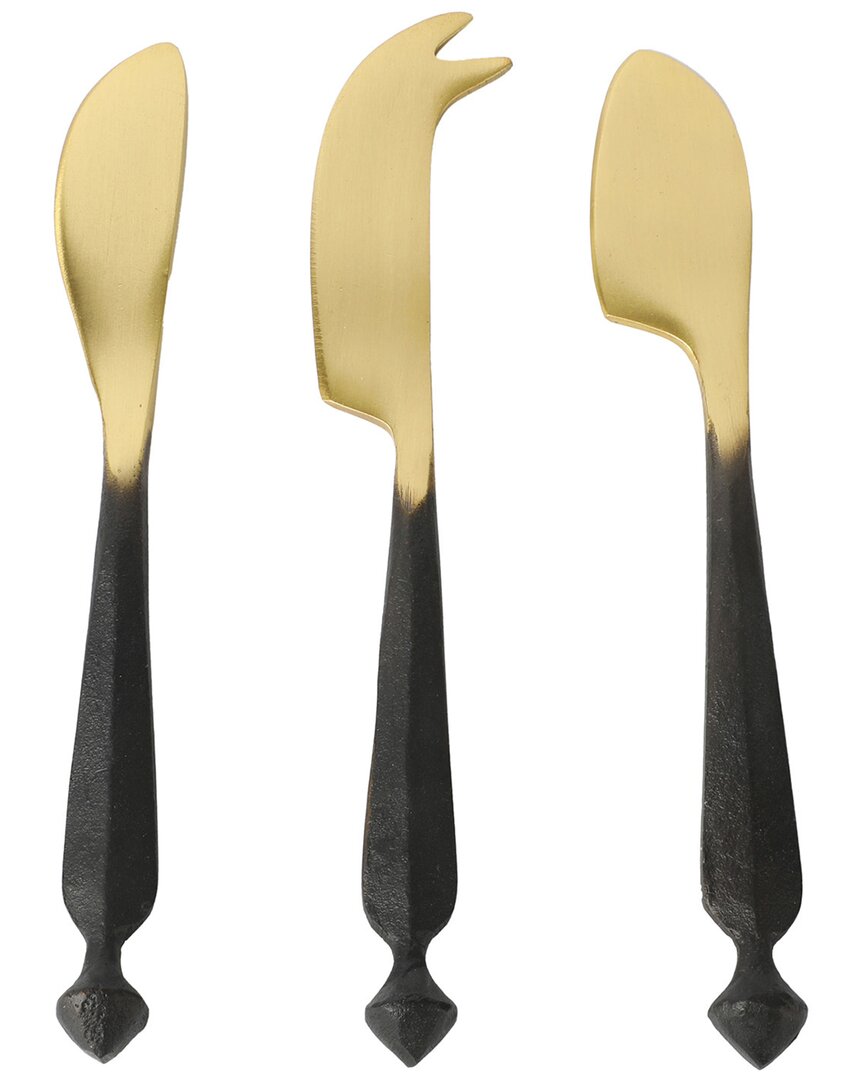 Cravings By Chrissy Teigen 3pc Brass Cheese Knife Set With Black Handles In Bronze