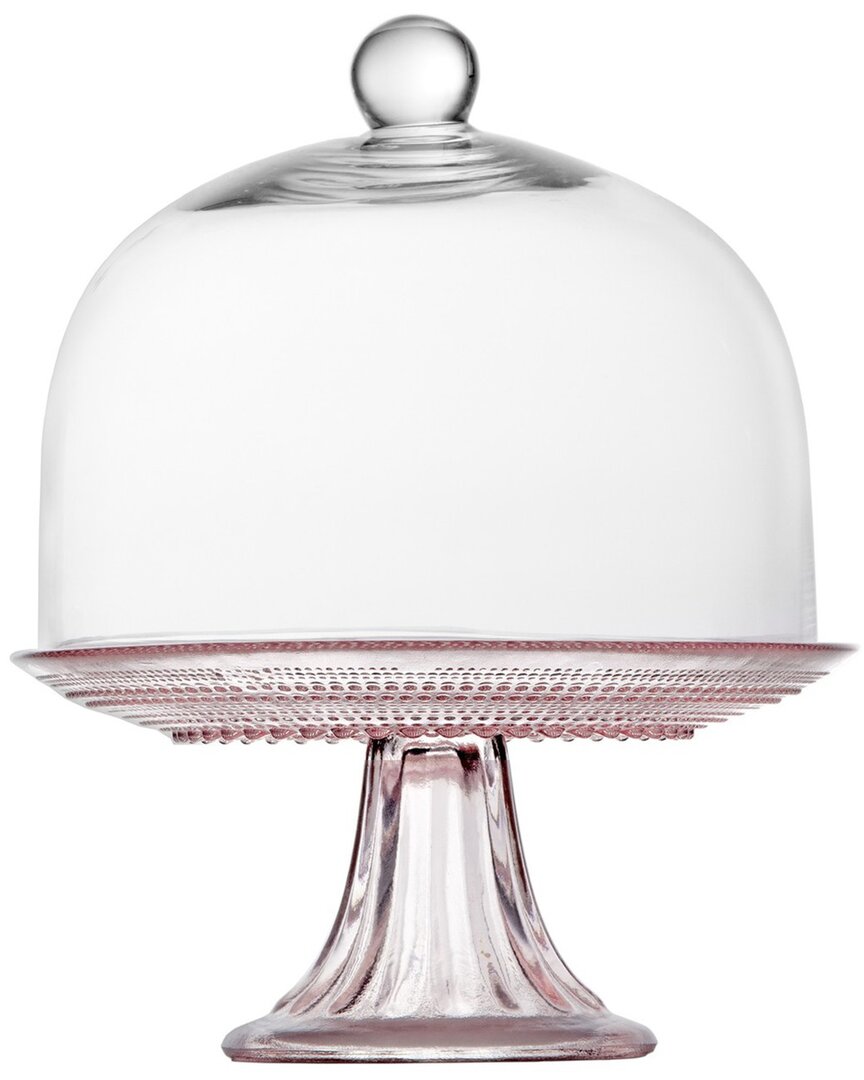 Fortessa Jupiter Glass 8.5in Pink Mini Cake Stand And Dome