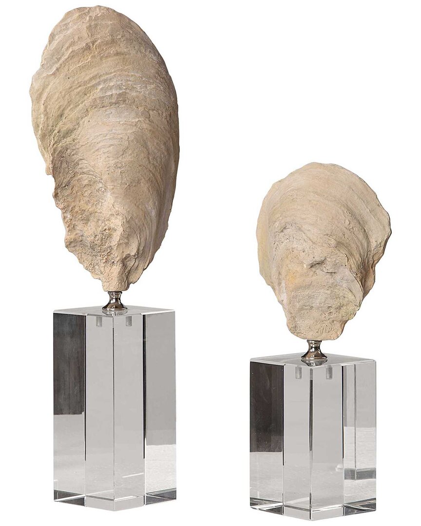 Uttermost Set Of 2 Oyster Shell Sculptures In Silver