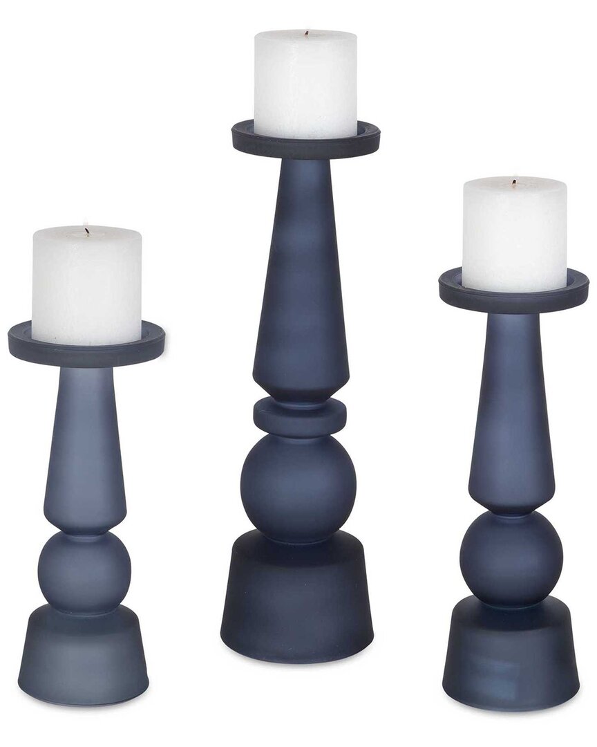 Uttermost Set Of 3 Cassiopeia Glass Candleholders In Blue