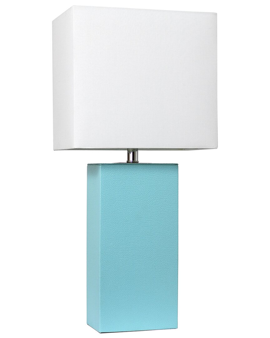 Lalia Home Lexington 21in Leather Base Modern Home Décor Bedside Table Lamp In Blue