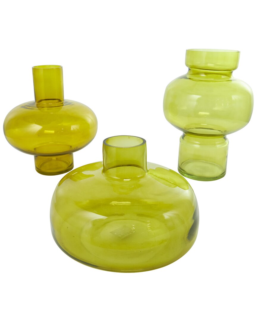Peyton Lane Set Of 3 Green Glass Round Vase In Green