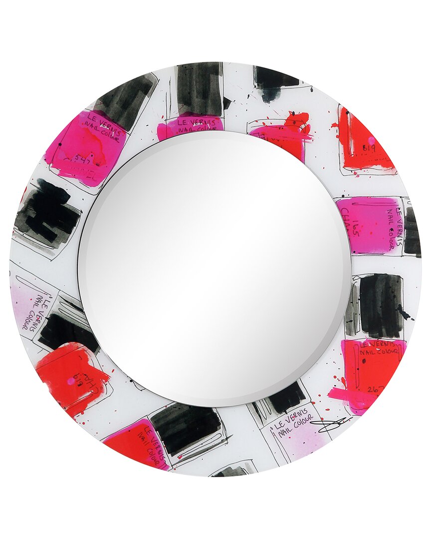 Empire Art Direct Candy Round Beveled Mirror On Free Floating Printed Tempered Art Glass In Multi
