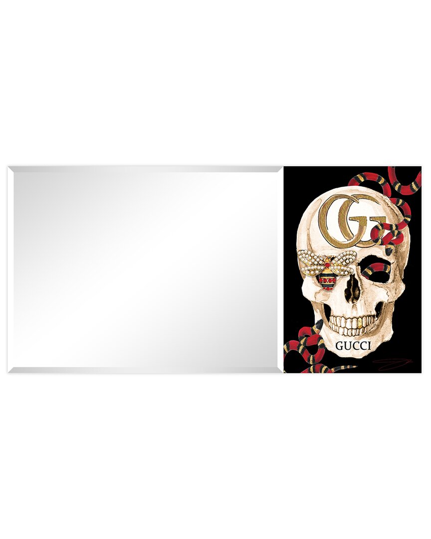 Empire Art Direct Gg Skull Rectangular Beveled Mirror On Free Floating Printed Tempered Art Glass In Multi