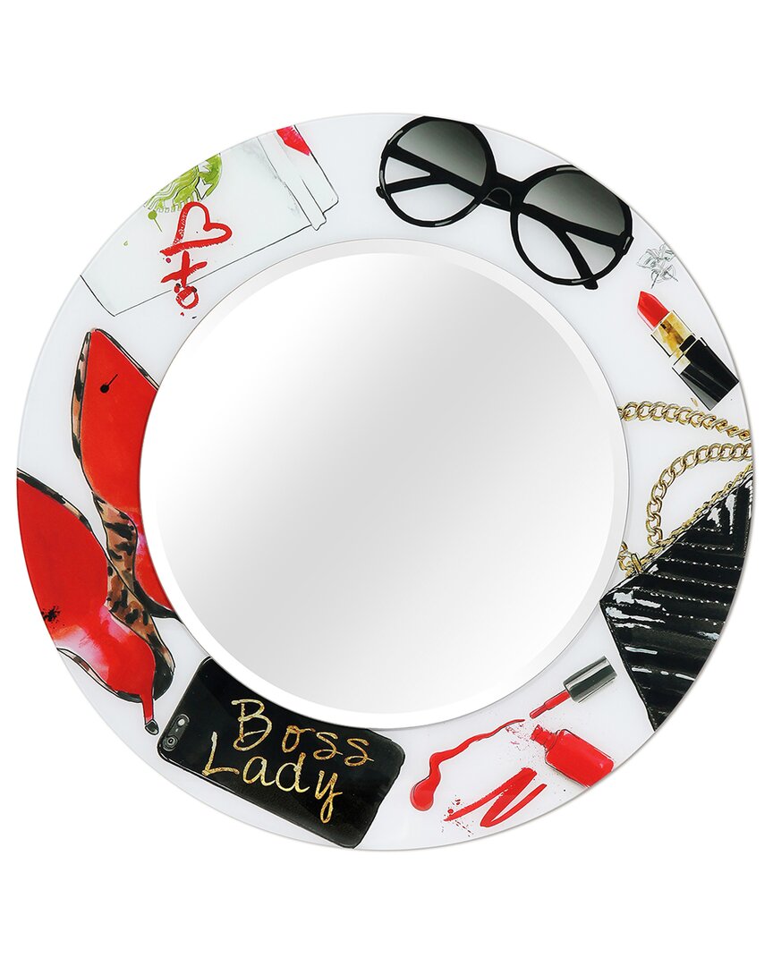 Empire Art Direct Boss Ladyround Beveled Mirror On Free Floating Printed Tempered Art Glass In Multi