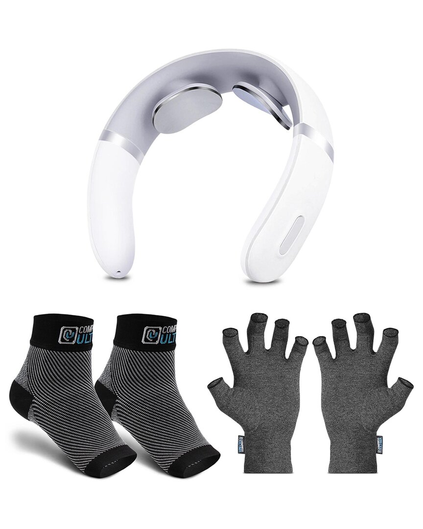 Relaxultima Portable Tens Neck Massager & Compressultima Compression Socks & Gloves Bundle - Large