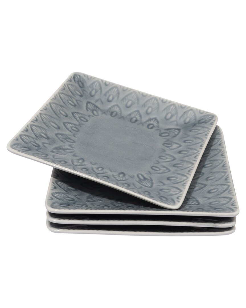Euro Ceramica Peacock Square Appetizer Plate Set In Grey
