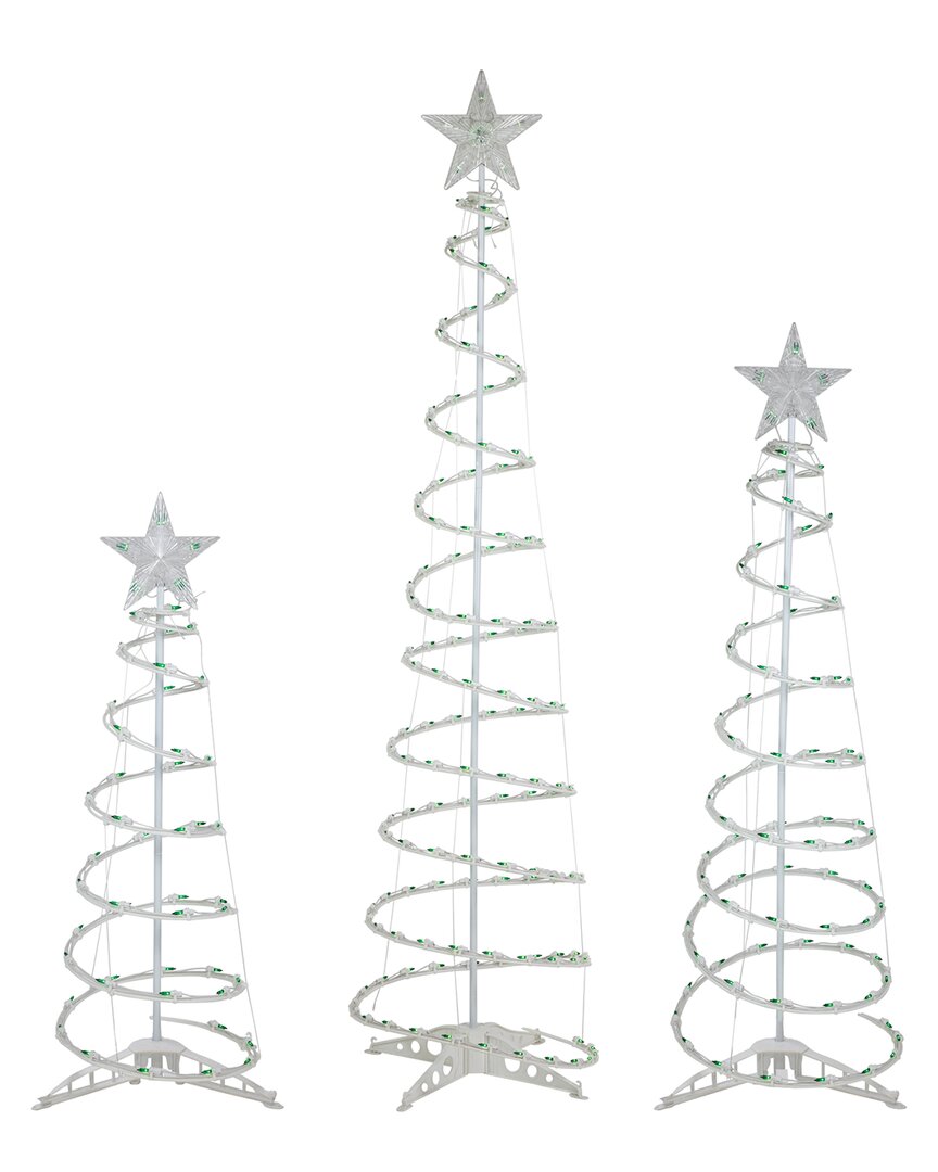 Northlight Set Of 3 Green Lighted Spiral Christmas Trees Yard Decorations In Green