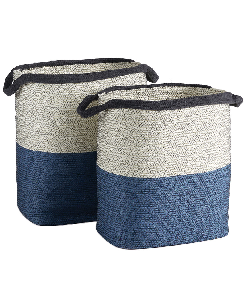 Napa Home & Garden Set Of 2 Ayden Baskets With Handles In White/blue
