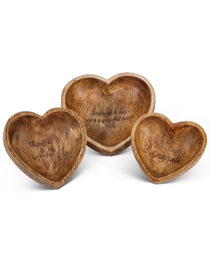 Gerson International Gg Collection Set Of 3 Mango Serveware Medium Wooden Heart Bowls