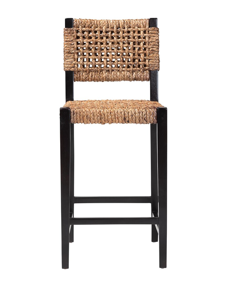Baxton Studio Alise Handwoven Seagrass Bar Stool With Mahogany Wood Frame In Brown