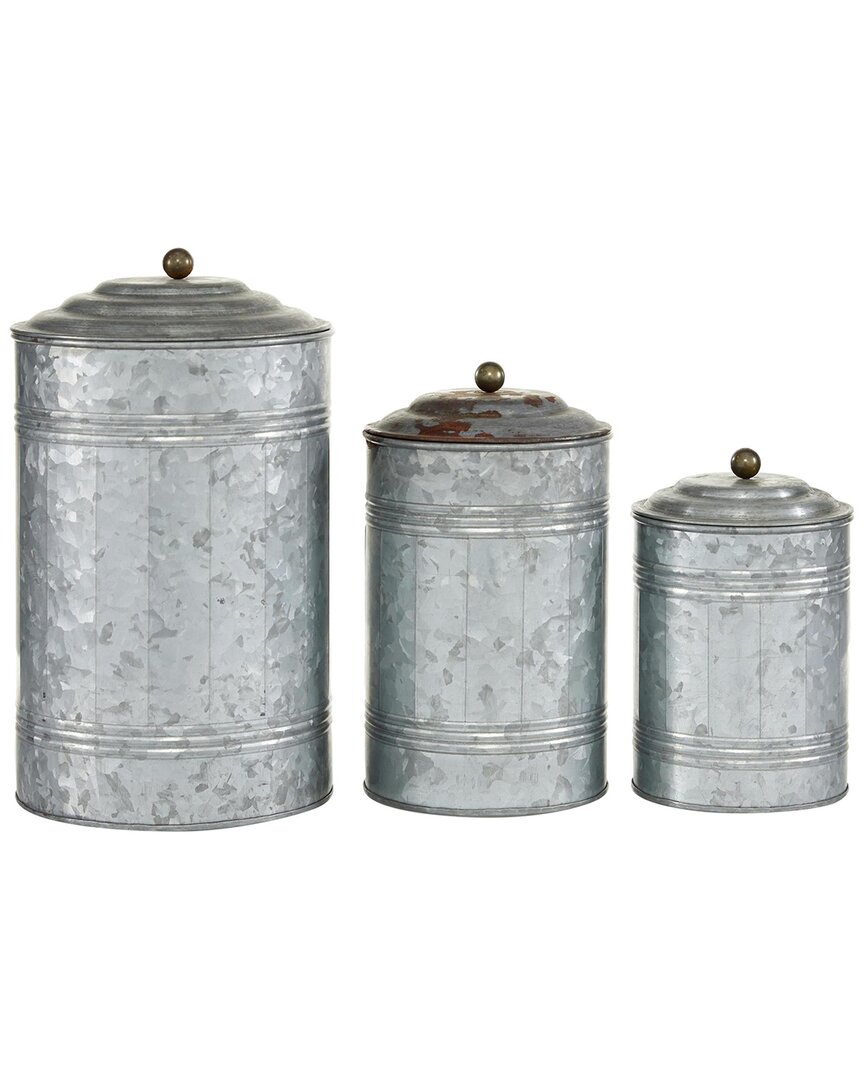 Peyton Lane Farmhouse Metal Decorative Jars Set In Gray
