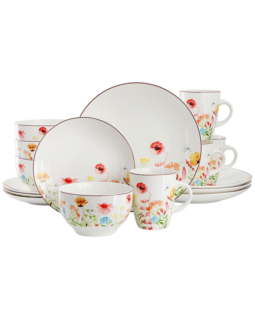 Elama Wildflower Meadow 16pc Stoneware Dinnerware Set