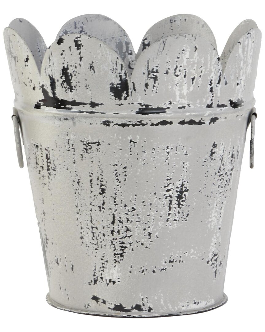 Peyton Lane Metal Scalloped Bucket Planter With Handles In White