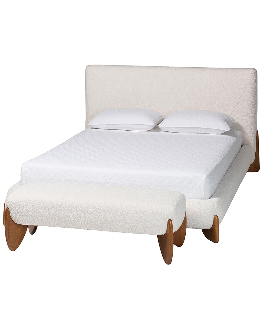 Baxton Studio Vinicio Mid-century Modern Boucle Queen Size 2pc Bedroom Set