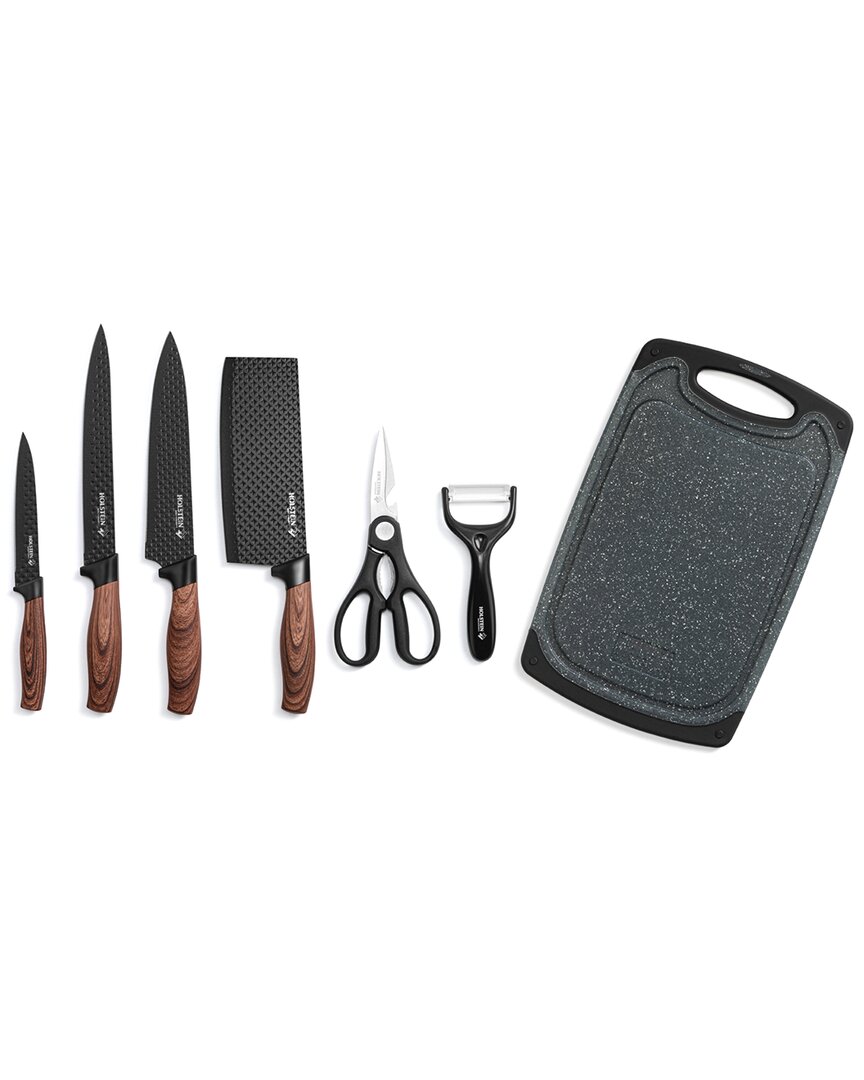 Holstein Housewares 7pc Cutting Board & Knife Set In Black