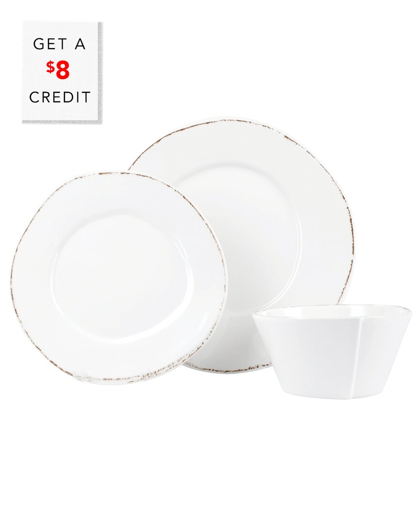 Vietri Melamine Lastra Holiday 3pc Place Setting In White