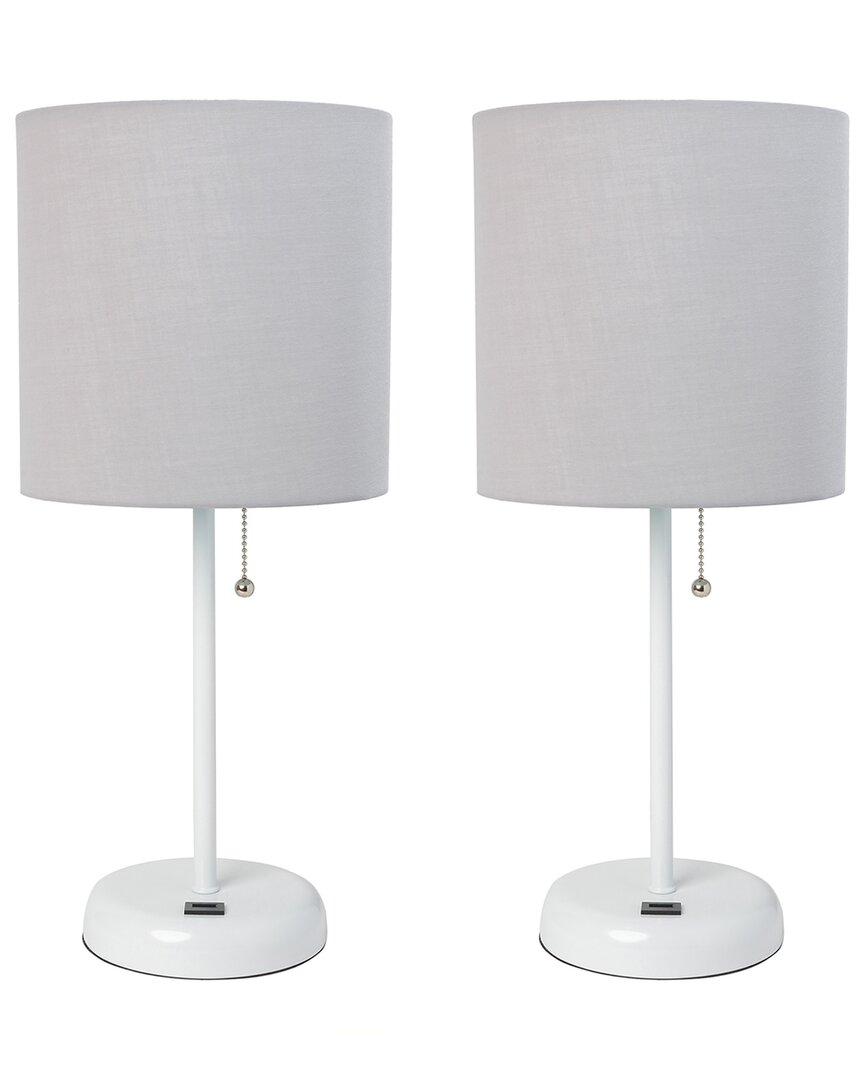 Lalia Home Laila Home White Stick Lamp With Usb Charging Port And Fabric Shade 2pk Set