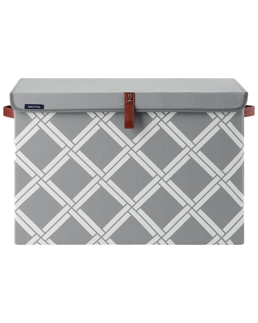 Nautica Folded Large Storage Trunk With Lid In Gray Box Weave