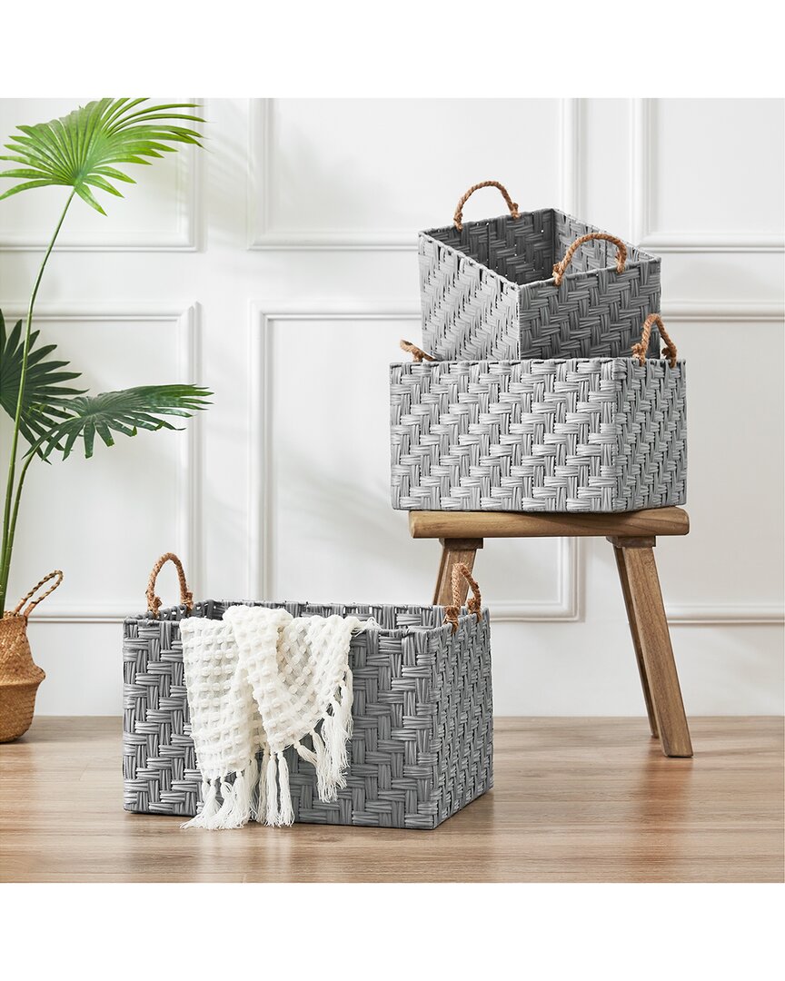 Nautica Rectangle Storage Bins With Herringbone Weave (set Of 3)