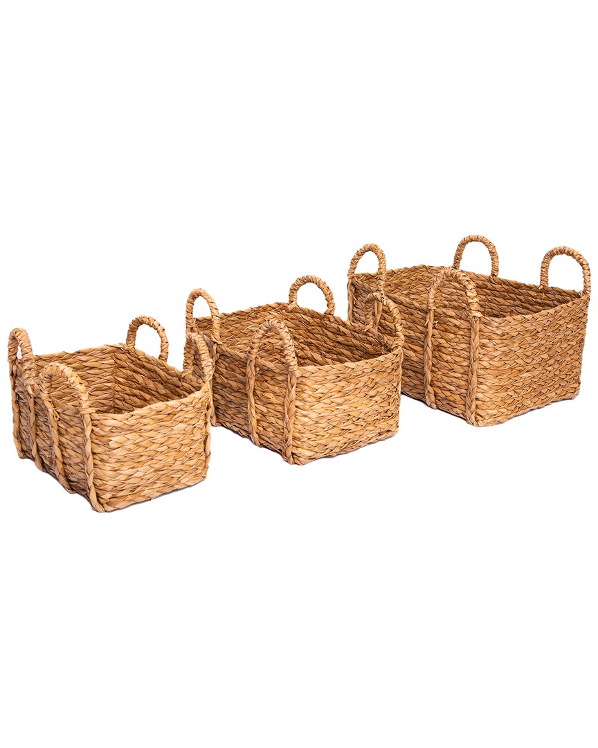 Baum Jumbo Rectangle Braided Rush Baskets (set Of 3)