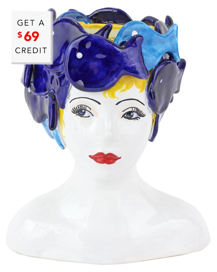 Vietri Sicilian Heads Petite Pesci Head In Multi