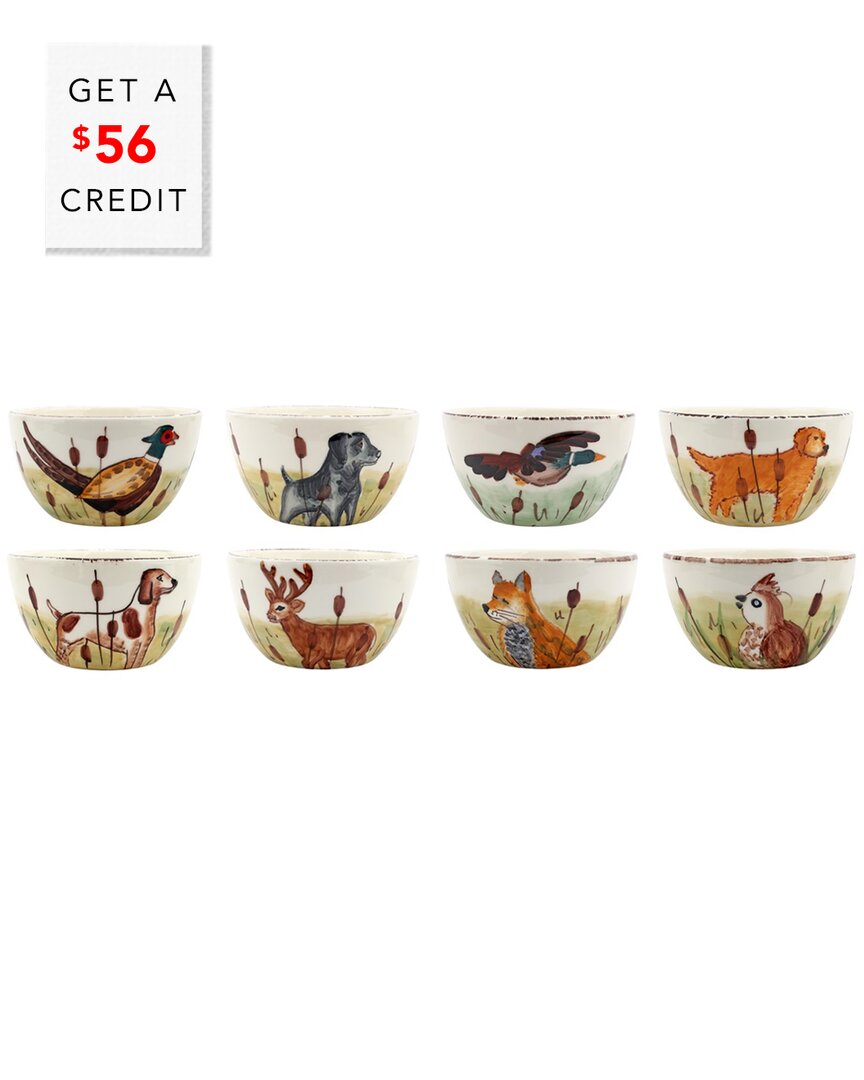 Vietri Set Of 8 Wildlife Assorted Cereal Bowls In Multi