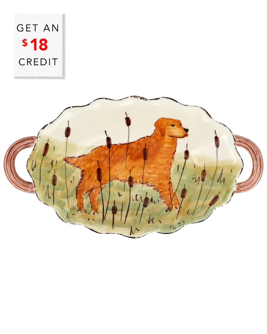 Vietri Wildlife Hunting Dog Handled Oval Bowl In Multi