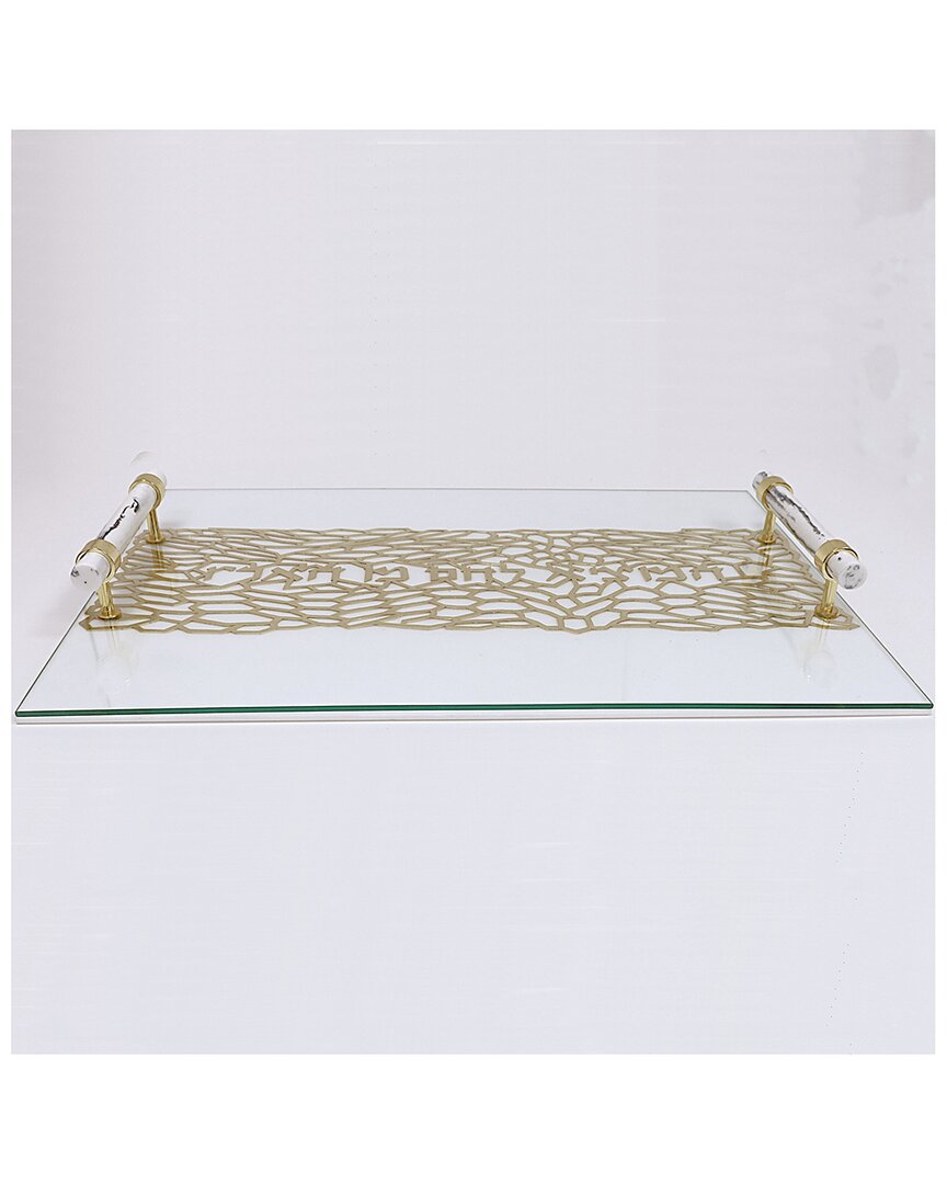 Vivience Acrylic Challah Tray With Marble Handles In Brown