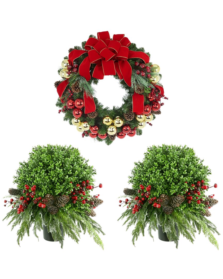 Creative Displays 26in Modern Christmas Holiday Wreath With 2 Uv-rated Boxwood Drop-ins In Red