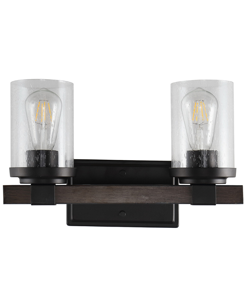 Jonathan Y Bungalow 15in 2-light Iron/seeded Glass Rustic Farmhouse Led Vanity Light In Metallic